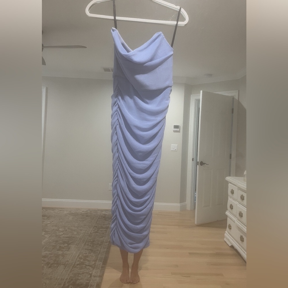 Michael Costello Purple Ruched Gown